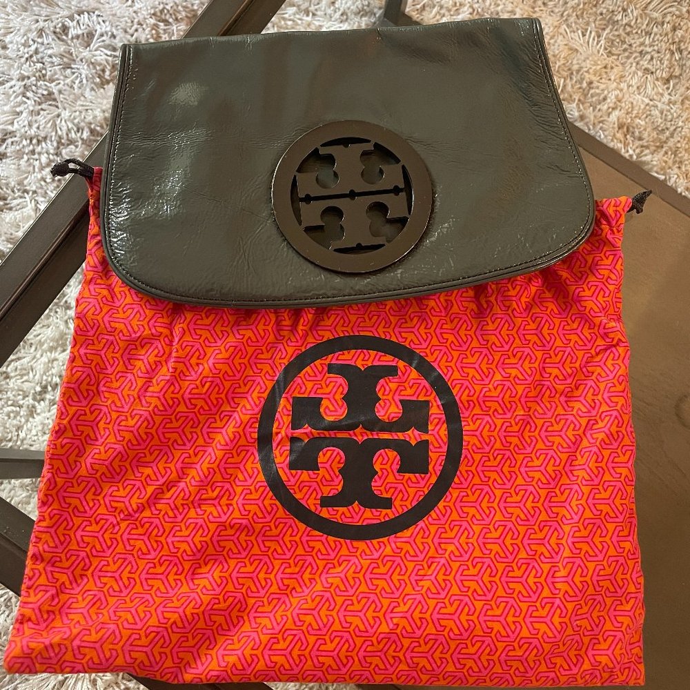 Tory Burch Patent Leather Clutch- Gray and Silver